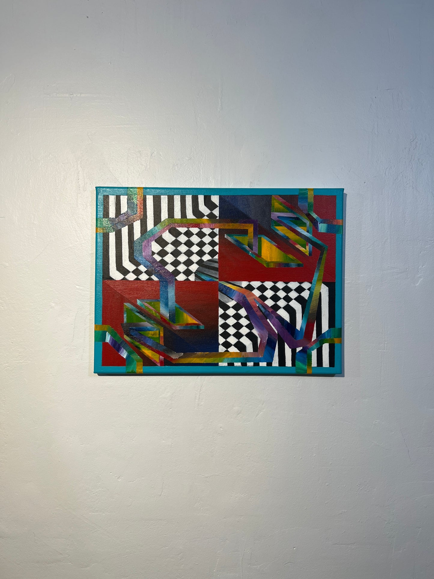 Upcycled Abstract Geometric shirt & canvas triptych set.
