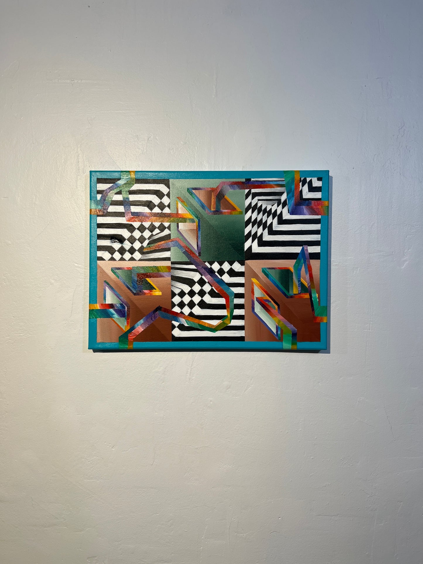 Upcycled Abstract Geometric shirt & canvas triptych set.