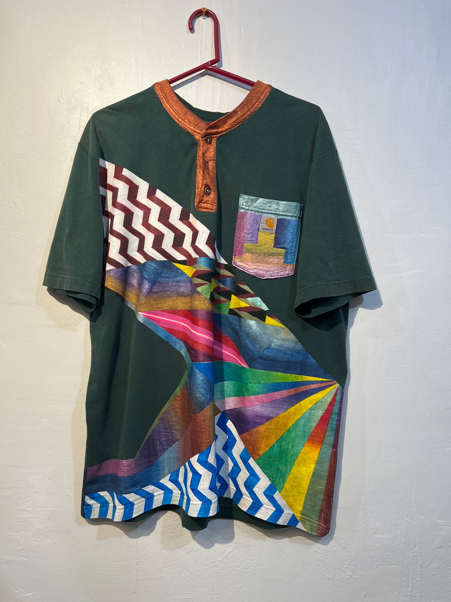 Upcycled Abstract Geometric shirt & canvas triptych set.
