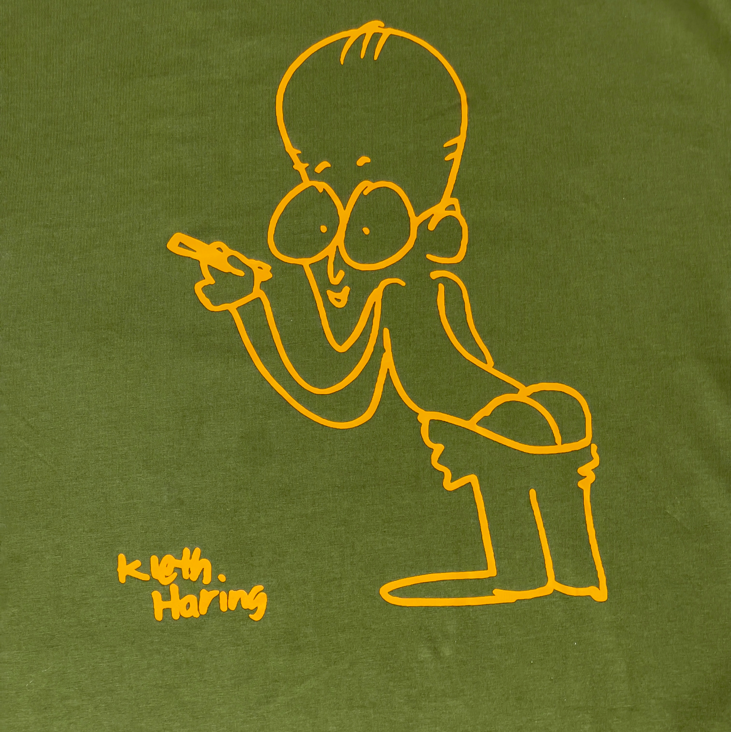 Crew Neck T-Shirt - Kieth Haring - Green / Orange