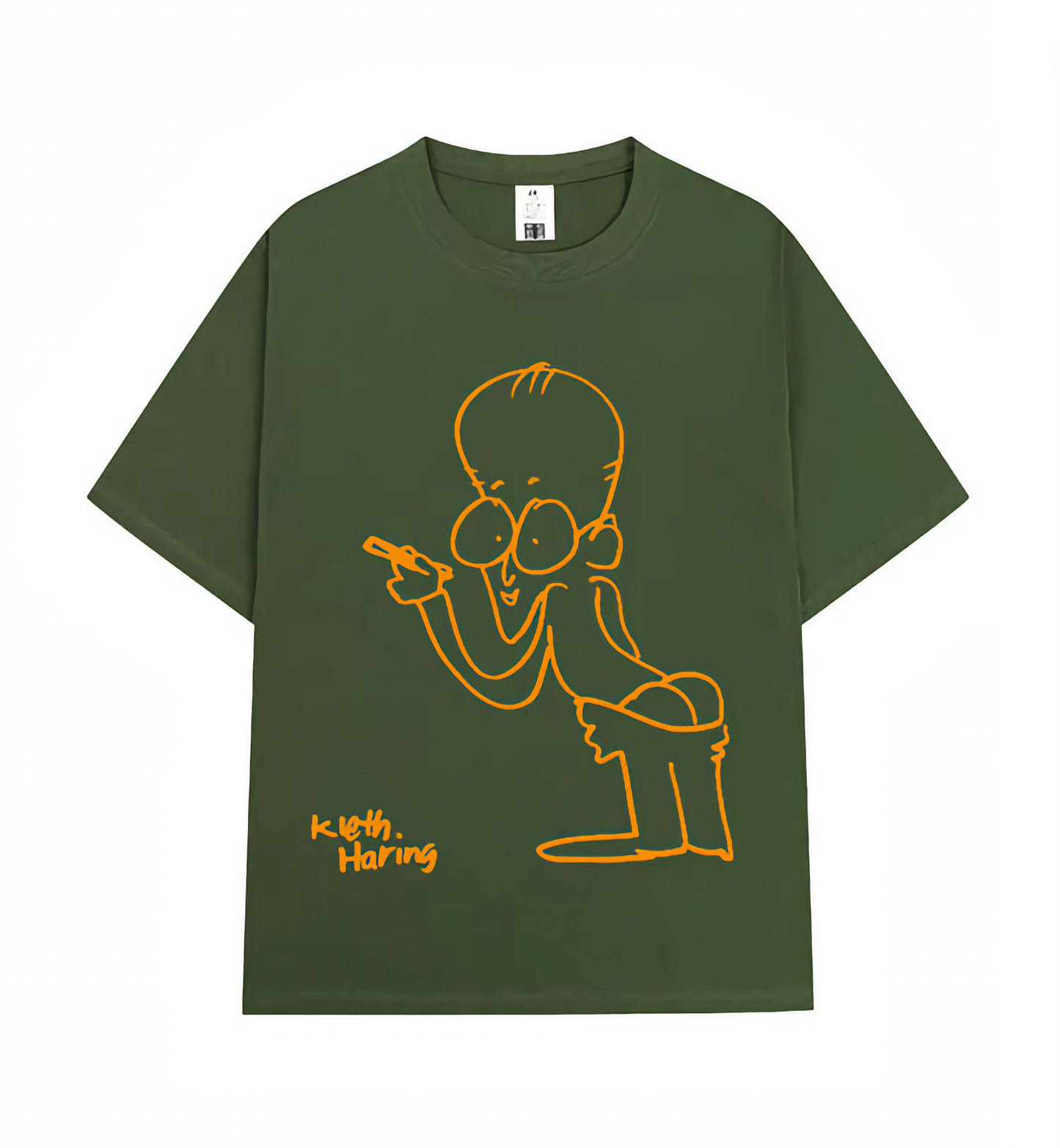 Crew Neck T-Shirt - Kieth Haring - Green / Orange