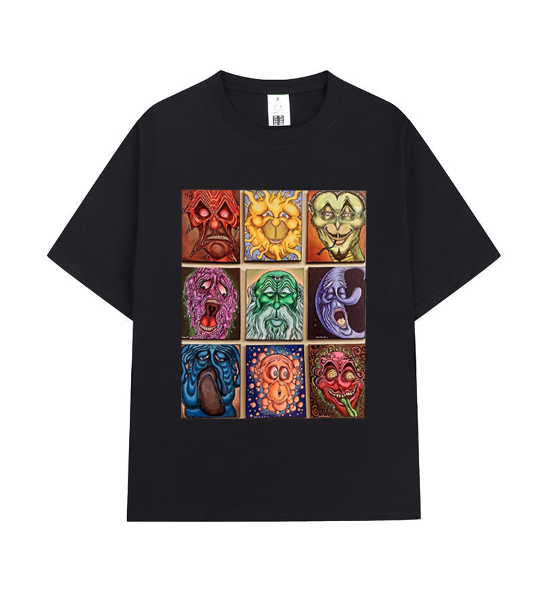 Crew Neck Tee - Colorful Portrait - Black