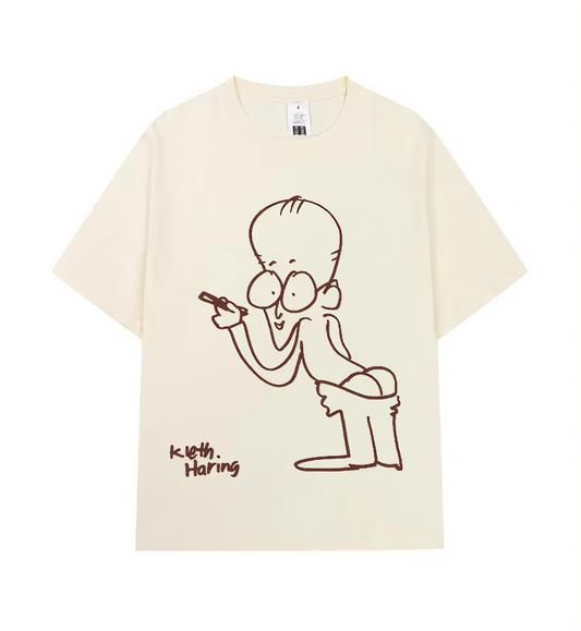 Crew Neck T-Shirt - Kieth Haring - Beige