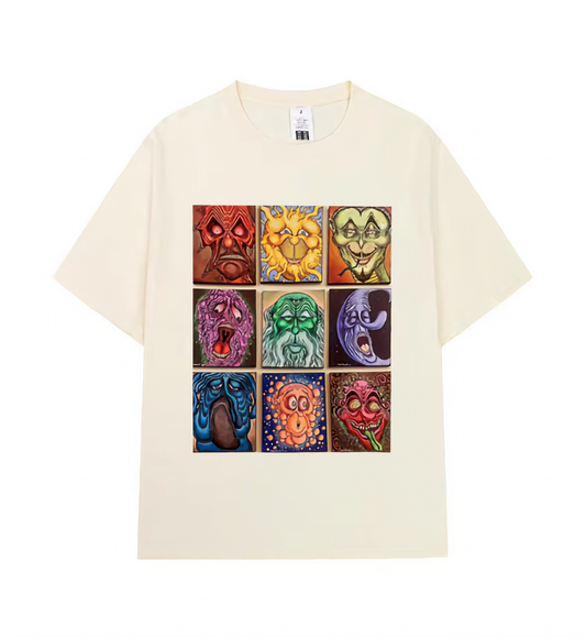 Crew Neck Tee - Colorful Portrait - Beige