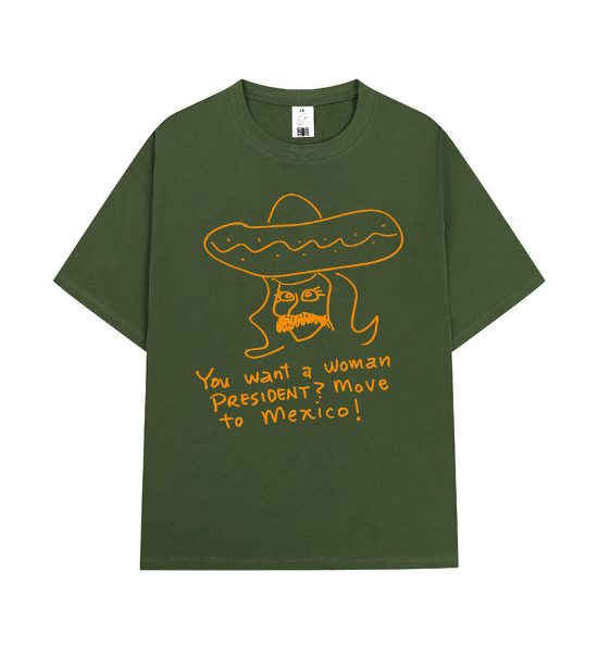 Crew Neck T-Shirt - Mexican President - Green / Orange