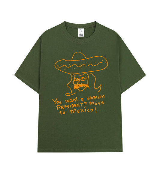 Crew Neck T-Shirt - Mexican President - Green / Orange