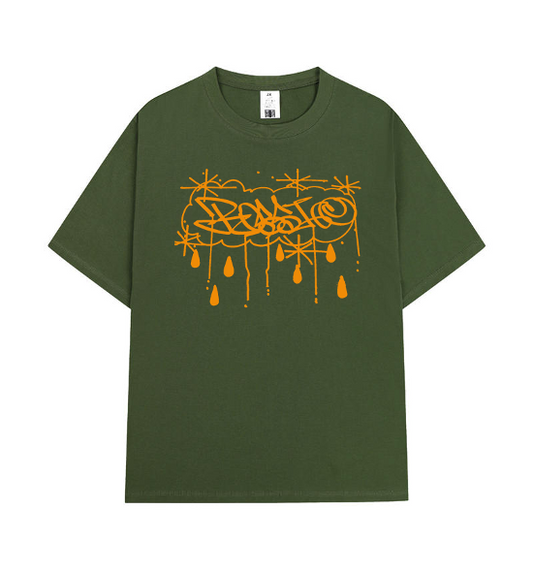 Crew Neck T-Shirt - Rossi Tag - Green / Orange
