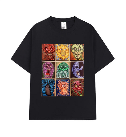Crew Neck Tee - Colorful Portrait - Black