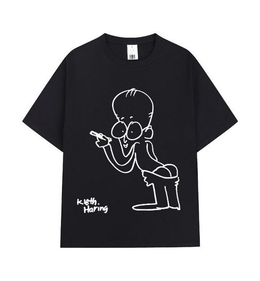 Crew Neck T-Shirt - Kieth Haring - Black