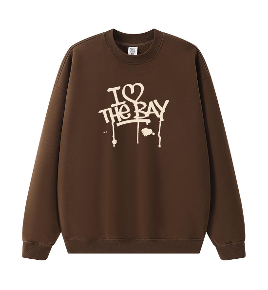 Crew Neck Pull Over - "I <3 the bay" & "Carrousel"Horse Rider - Brown
